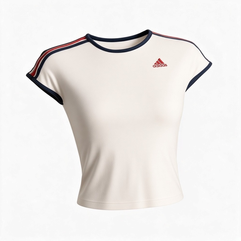 intage-style adidas Cropped Baby Tee White / Cream Red Blue 3-Stripe Cap Sleeve